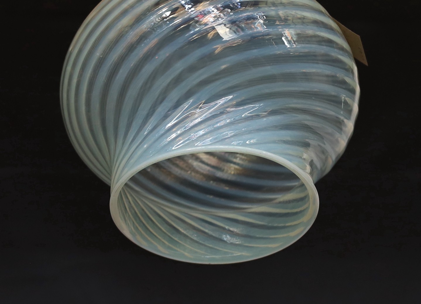 An early 20th century English bronze mounted Vaseline glass light fitting, height 40cm